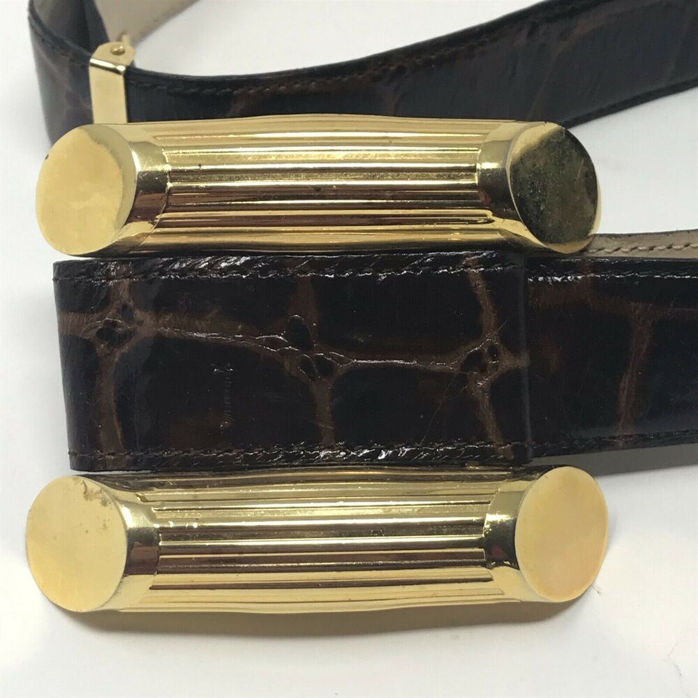 Roberto Dalpra Embossed Belt Brown Genuine Leather Size 36 Women's - Picture 2 of 8